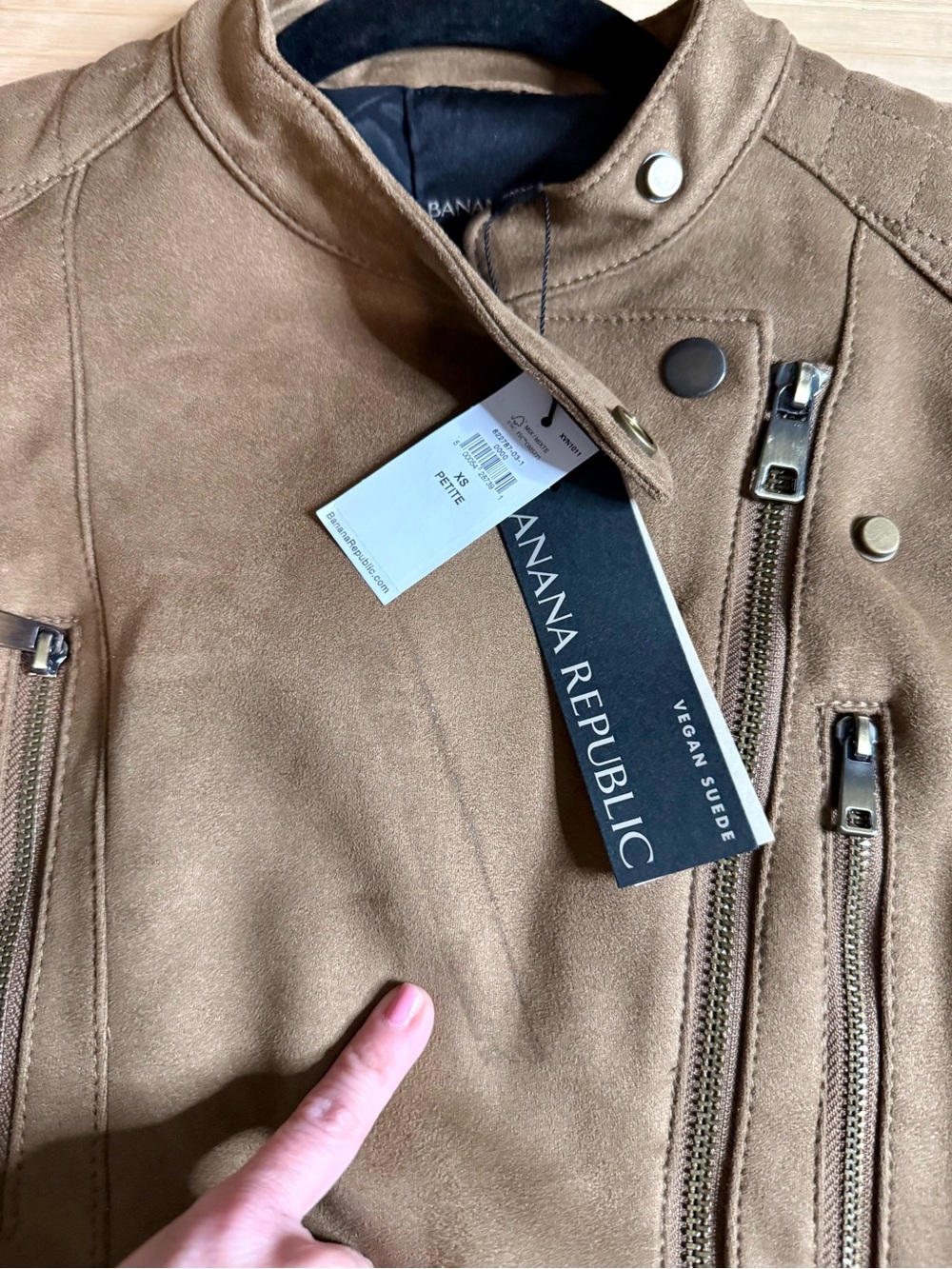 Banana Republic Vegan Suede Quilted Biker Moto Jacket Canyon Brown XS Petite NWT - Picture 3 of 4